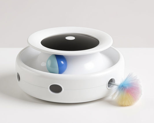 2 in 1 Smart Cat Teaser Toy – Automatic Feather & Light Fun Ball Pet Entertainment System
