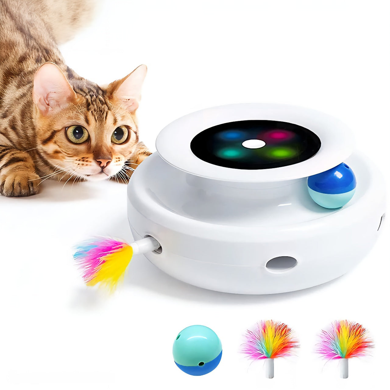2 in 1 Smart Cat Teaser Toy – Automatic Feather & Light Fun Ball Pet Entertainment System