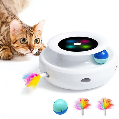 2 in 1 Smart Cat Teaser Toy – Automatic Feather & Light Fun Ball Pet Entertainment System