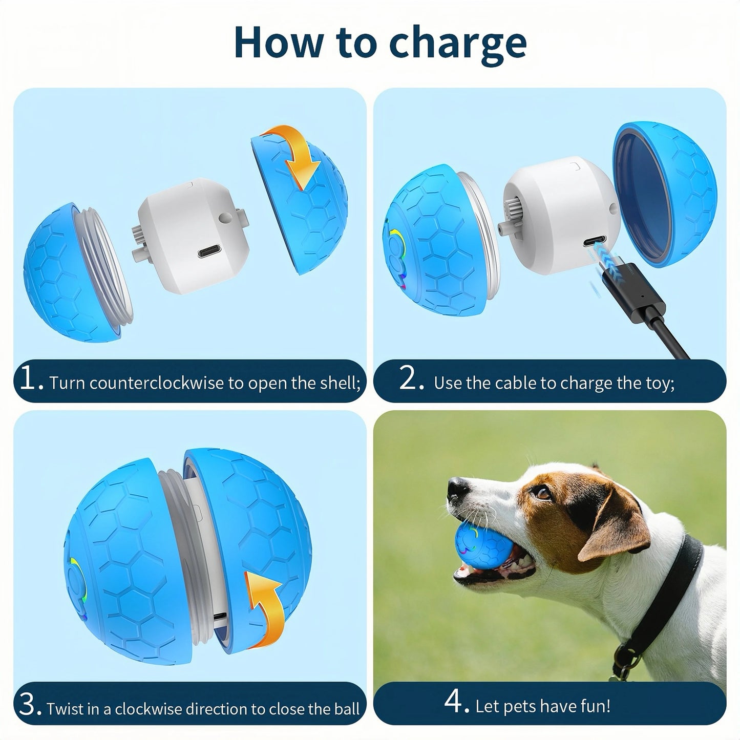 Smart USB Automatic Moving Bouncing Ball Dog Toy Rechargeable