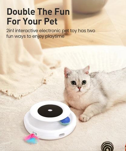 2 in 1 Smart Cat Teaser Toy – Automatic Feather & Light Fun Ball Pet Entertainment System